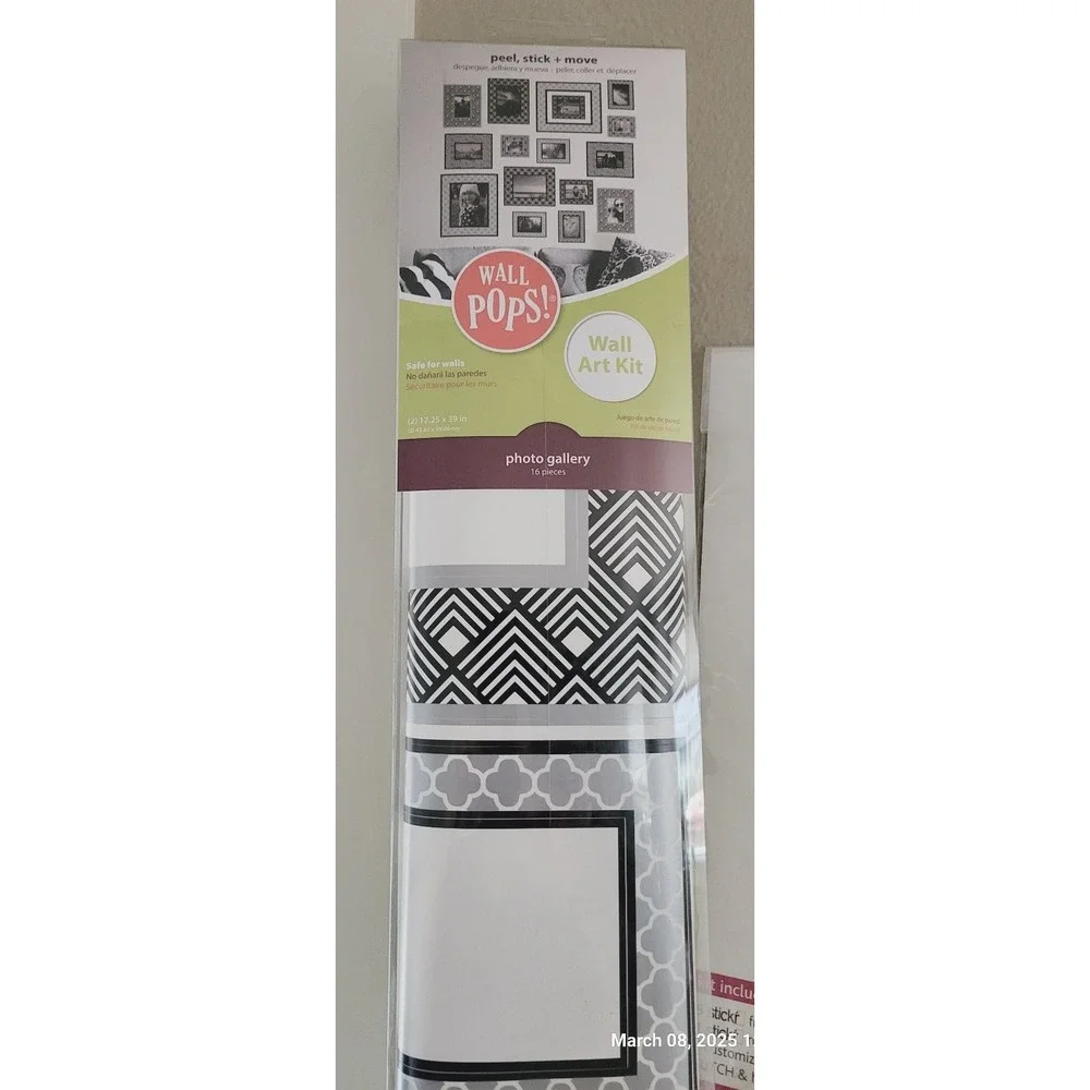 Wall Pops Photo Gallery Wall Art Kit Unisex OS Black Grey New 16 Piece Decal Set